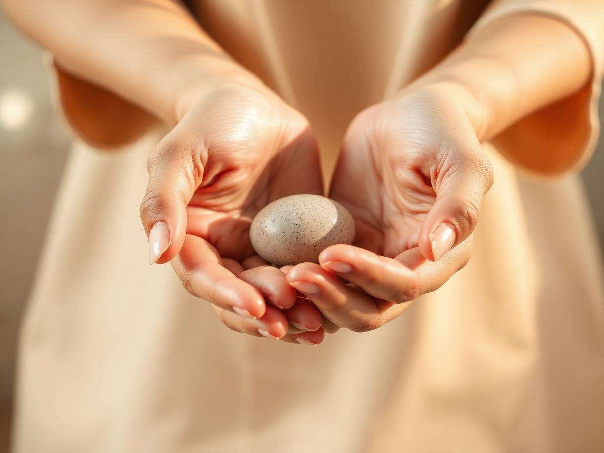 Hands gently holding a smooth stone